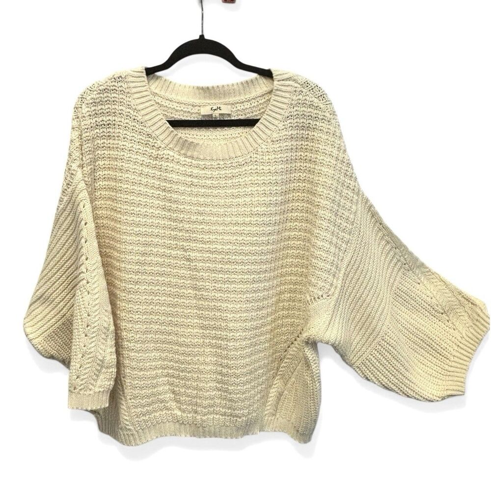 KYE MI Oversized Boxy Sweater Drop Shoulder 3/4 Sleeves Creamy Chunky